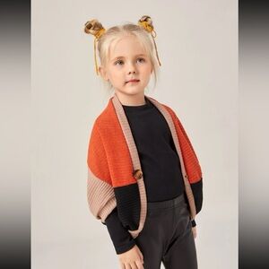 Girls size 130, US 7, tricolor sweater cardigan, shawl